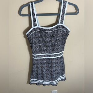 Shore Shapes black white swimdress One Piece Swimsuit with Skirt sz 12